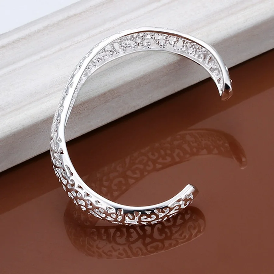 Bangle Bracelet 925 Sterling Silver open bangle bracelet for women lady girl cute favorite gift retro charm exquisite circular fashion jewelry