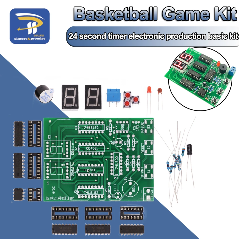 Kit d'enseignement électronique pour jeu de basket-ball, compte à rebours électrique de 24 secondes, 2 bits, pratique de Production électronique, bricolage 1 Kit d'enseignement électronique pour jeu de basket-ball, compte à rebours électrique de 24 secondes, 2 bits, pratique de Production électronique, bricolage 1