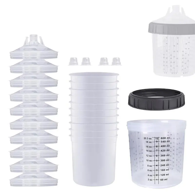 Paint Mixing Cups With Lids 10pcs Car Spraying Paint Mixing Cups With Clear Scale Sprayer Cup Liners Automotive Spra