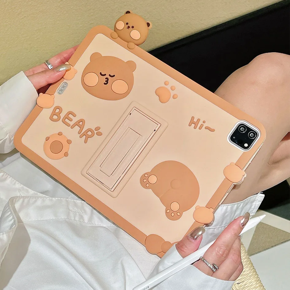 

For iPad 7 8 th 9th 10.2 10.5 10th Bear Case Cartoon fold Stand Cover For IPad Air 2 3 4 5 10.9 2022 Mini 6 Pro 9.7 11 Kids Case