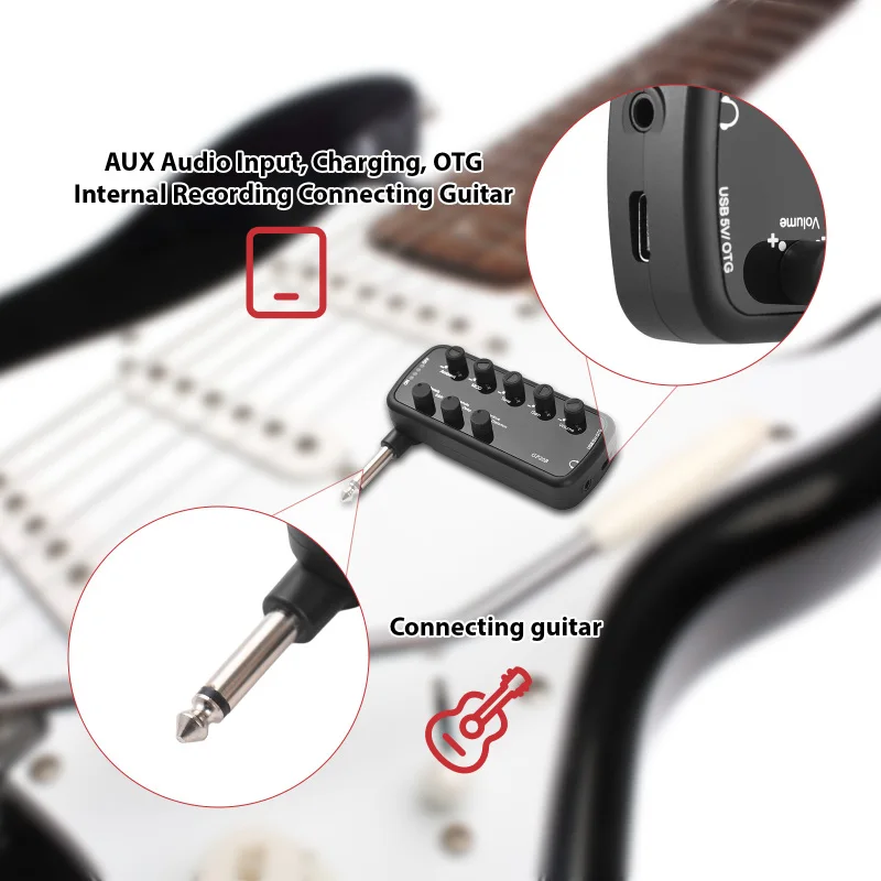 Guitar Amplifier Portable Headphone Mini Amp Plug and Play for Electric Guitar Musical Instrument OTG Internal Recording