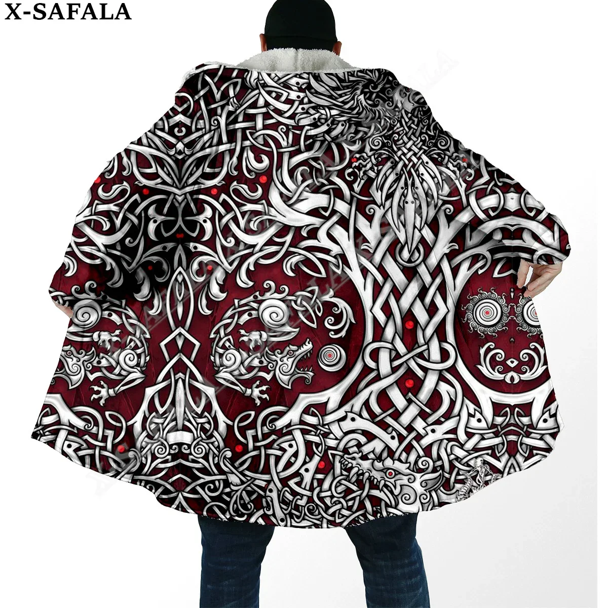 

Thick Warm Hooded Cloak for Men Tattoo Symbol Viking Armor Overcoat Coat 3D Print Windproof Fleece Cape Robe Hooded Blanket-9