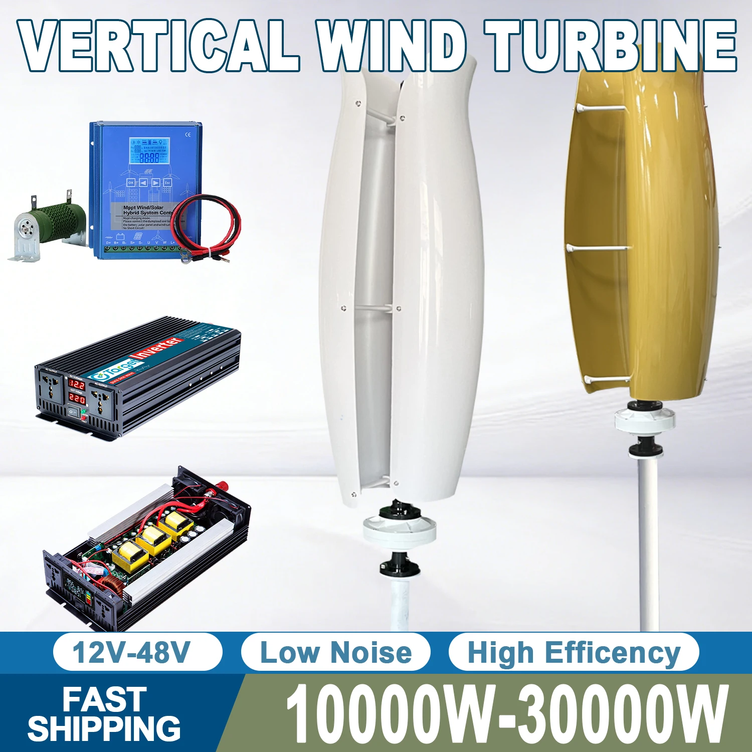 กังหันลมผลิตไฟฟ้า 10 กิโลวัตต์ ระบบออฟกริด อินเวอร์เตอร์แปลงไฟ 12V 24V 48V เป็น 220V 230V 240V ระบบไฮบริดสำหรับบ้าน ชุดอุปกรณ์ครบชุด 1