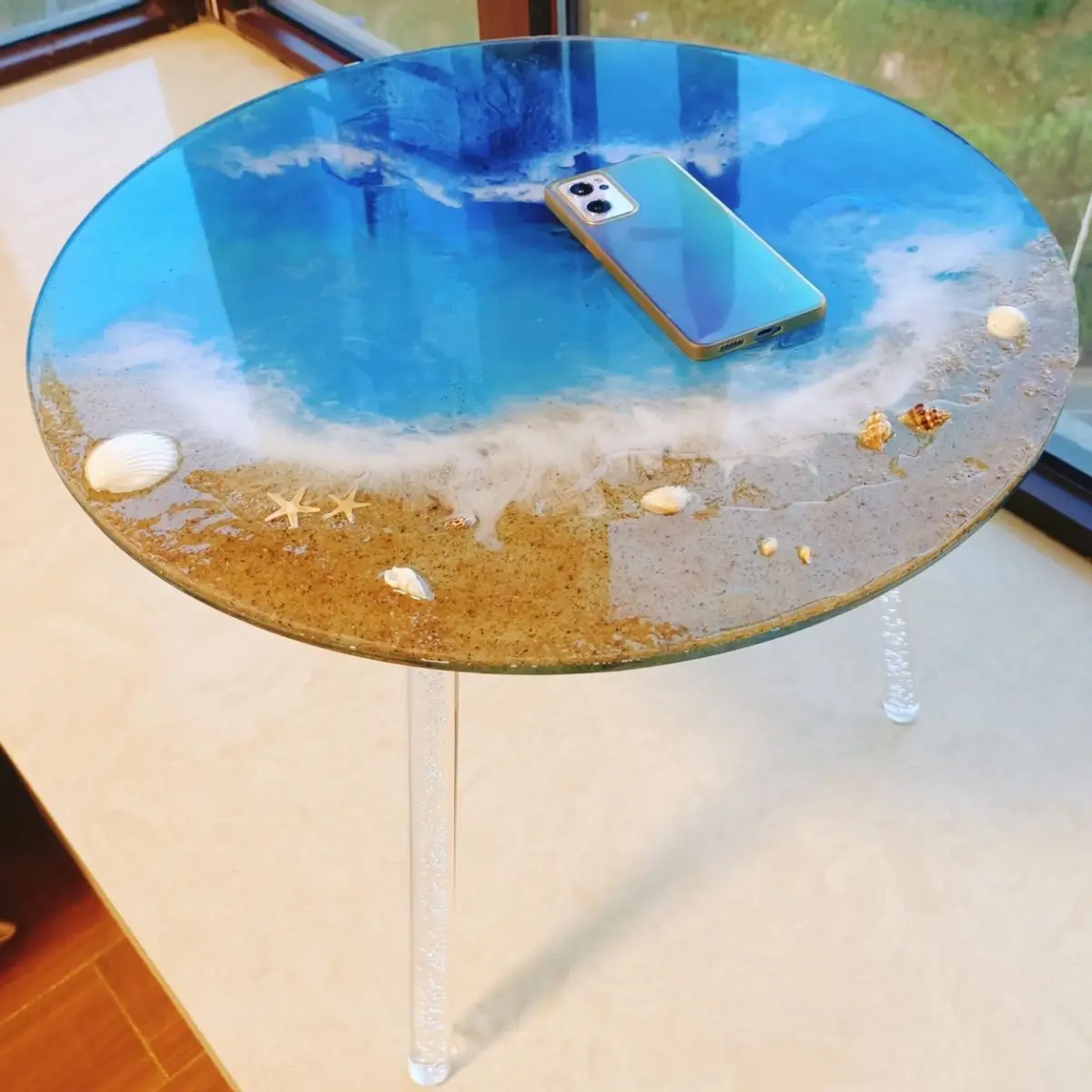 River Table Piccolo Caffè Acrilico Camera Da Letto Bovindo Balcone In Resina Tè Rotondo Per Soggiorno