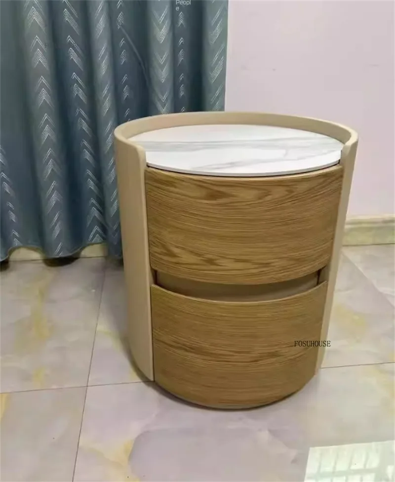 Description Picture 4 of itemLight Luxury Designer Round Bedside Tables High-end Solid Wood Bedroom Nightstand Modern Living Room Coffee Table Home Furniture