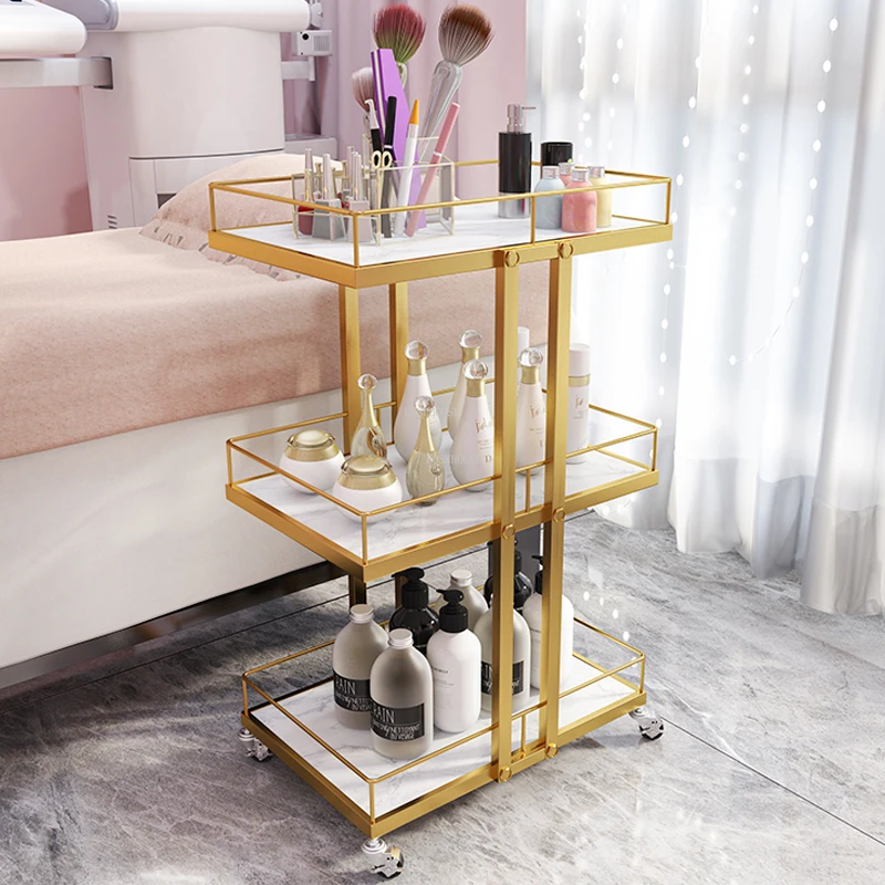 

Modern Minimalist Iron Trolleys Light Luxury Salon Furniture Home Storage Trolley Beauty Salon Mobile Rack Multi-layer Tool Cart