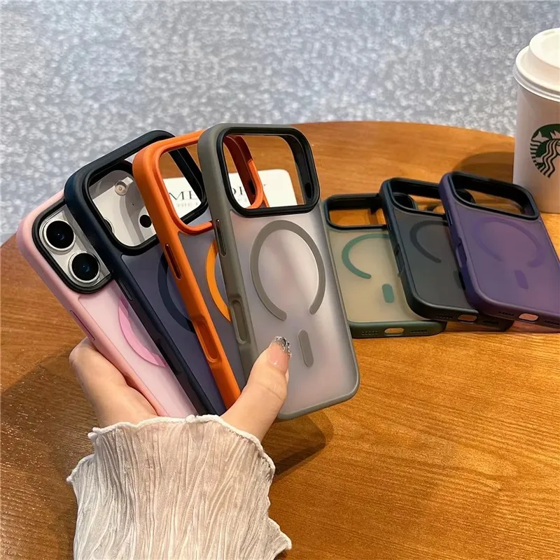 Translucent Matte MagSafe Case with Wireless Charging Compatibility and Magnetic Hard Cover