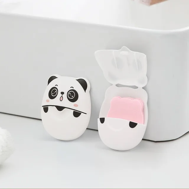 50pcs/box Panda Soap Flakes Fragrant Portable Box-packed Soap Tablet Mini Disposable Soap Sheets for Traveling Camping Hiking
