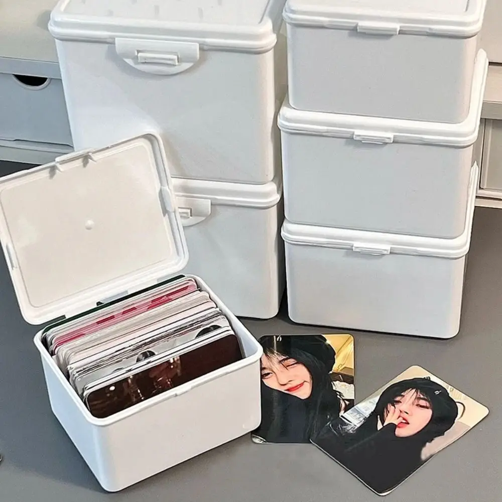 White Kpop Photocard Storage Box Idol Cards Photos Collection Box Jewelry Container ID Card Organizer Desktop Decor Supplies 4