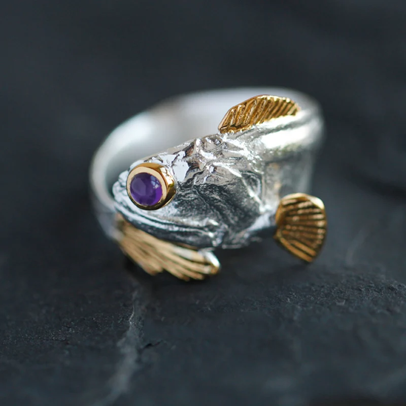 Ring Pure 925 Sterling Silver And Gold Plated Men Women Arowana