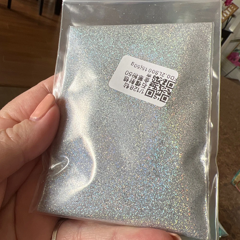 Laser Silver Holographic Chrome Nail Powder - Extra-Fine Glitter for Mirror Effect Nail Art, 50g
