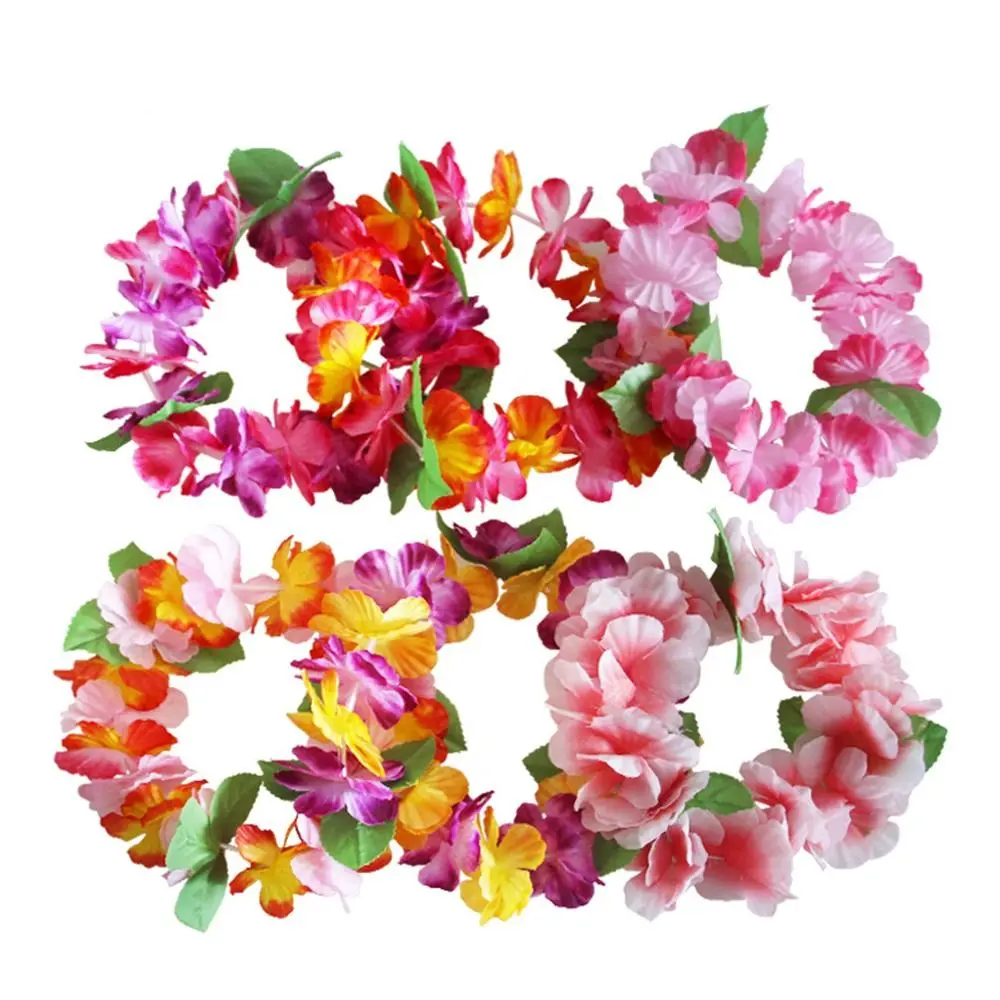 Summer Hawaiian Head Ring Tropical Beach Colorful Artificial Wreath Flowers Necklace Bracelet 6PCS artificial flower leis