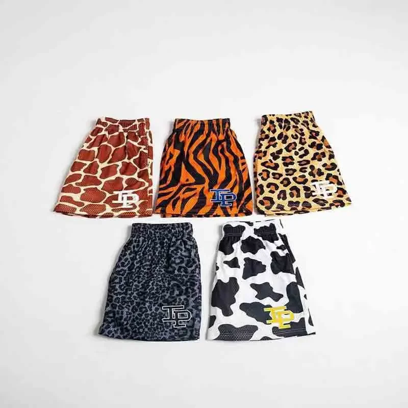 Men's Summer Mesh Basketball Shorts Quick Dry Breathable Fashion Leopard Print Sporty Quadrapartite Pants Skateboard Long Pants