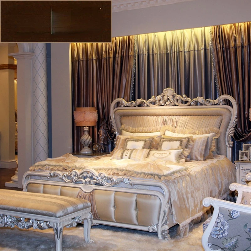 

European-style solid wood double bedroom French fabric princess wedding neo-classical carved big bed furniture