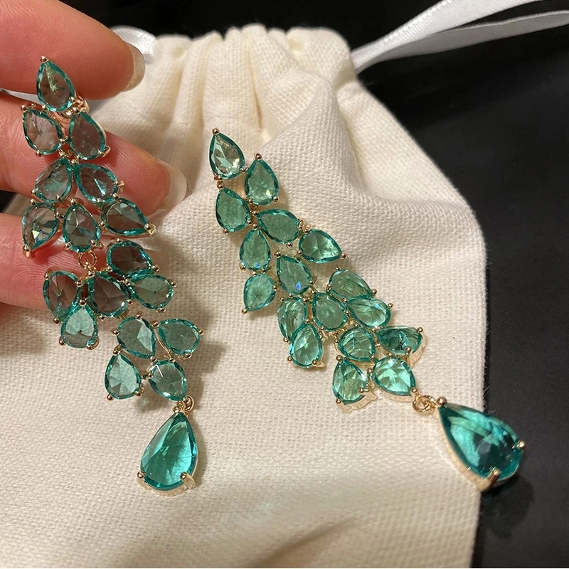 Orecchini Pendenti A Goccia Con Cristallo Foglia E Strass - Argento, Gioielli Eleganti Per Donne