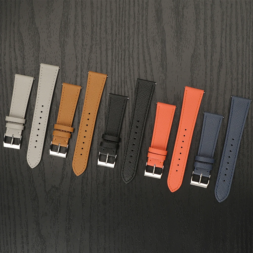 Vintage Stitched Saffiano Leather Watch Strap – Premium Quick Release Watchband