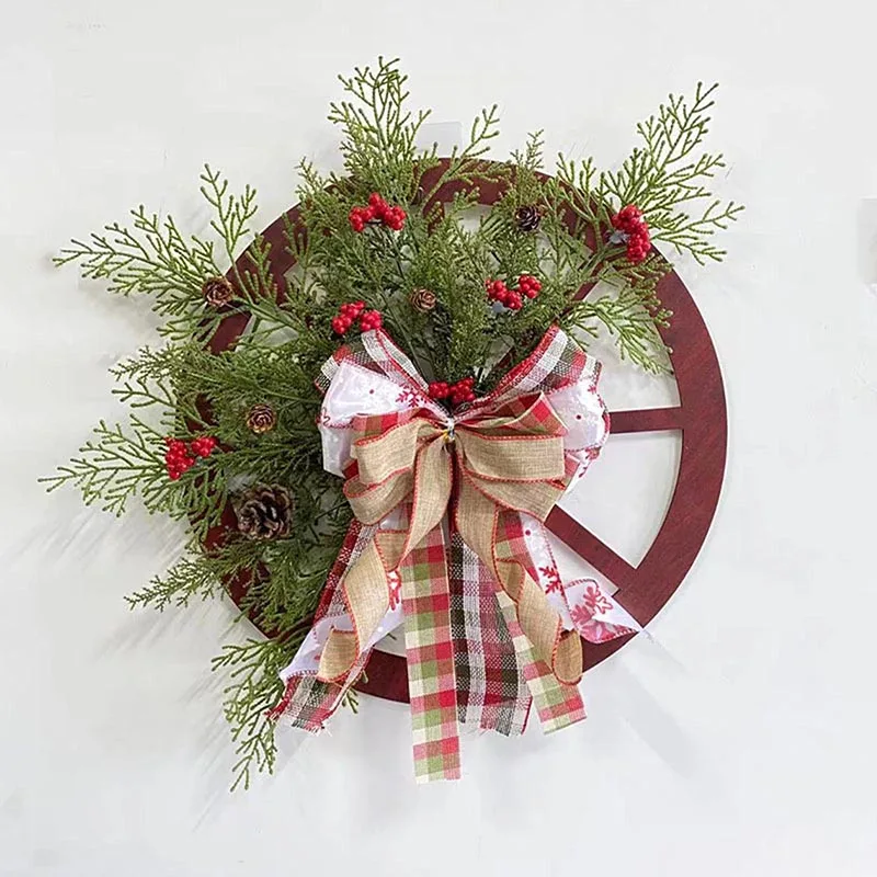 

Christmas Wagon Wheel Wreath Artificial Hanging Garland for Front Door Wall Indoors Outdoors Ornament Party Supplies