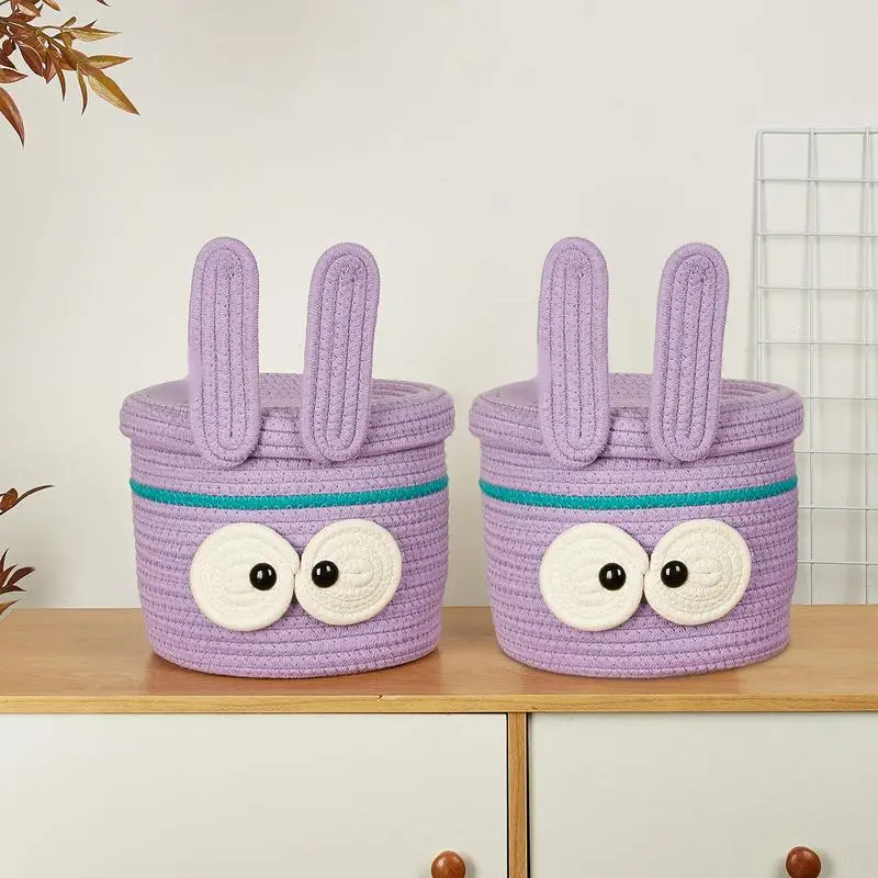 

Cute Hand Woven Basket Storage Baskets With Lid Cartoon Animal Desktop Organizer Toys Snacks Sundries Storage Bin for livingroom