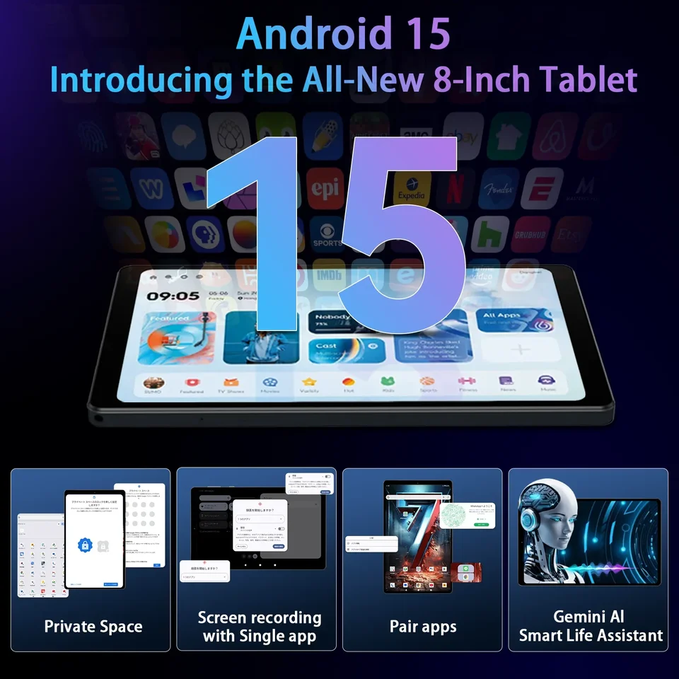 Headwolf FPad7 8 inch Android 15 Tablet 2560x1600, 16GB LPDDR5+