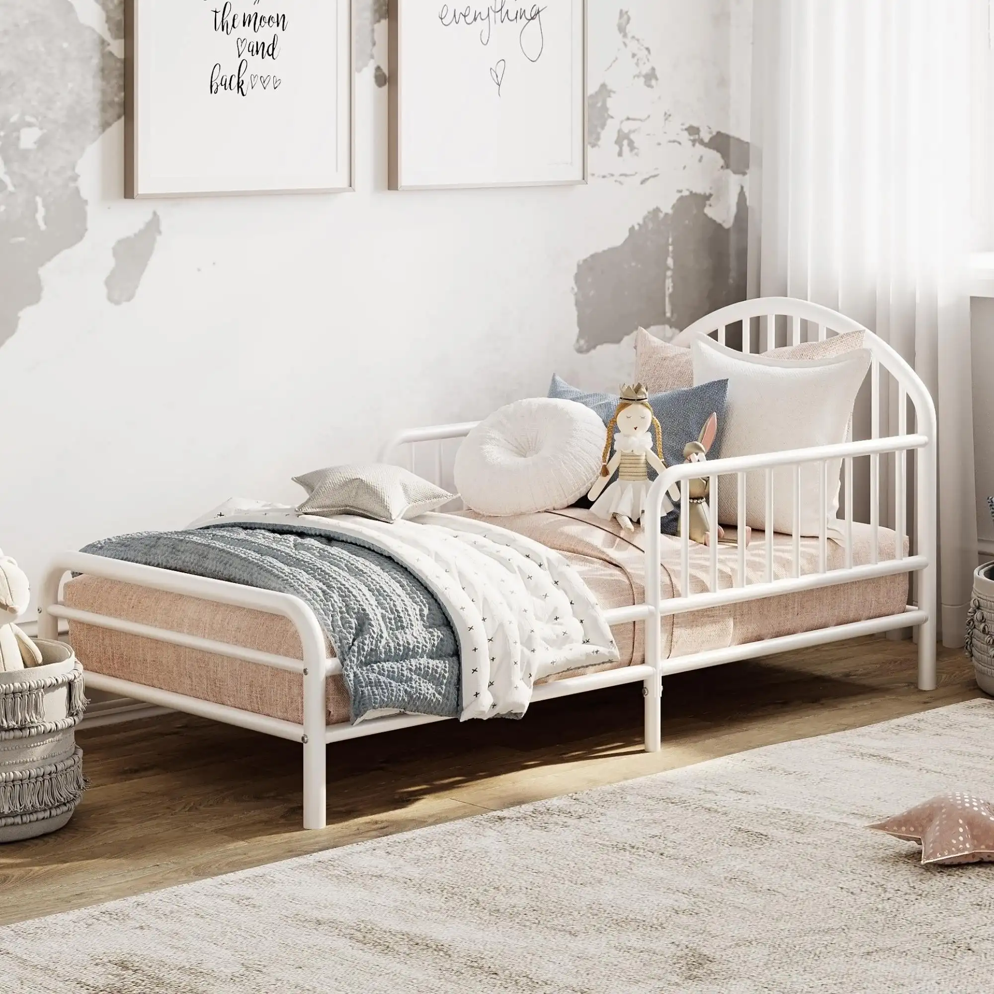 

Metal Toddler Bed for Children,White Kid Boys Girls Bed Good Quality Comfortable New Style 2024 Children Furniture