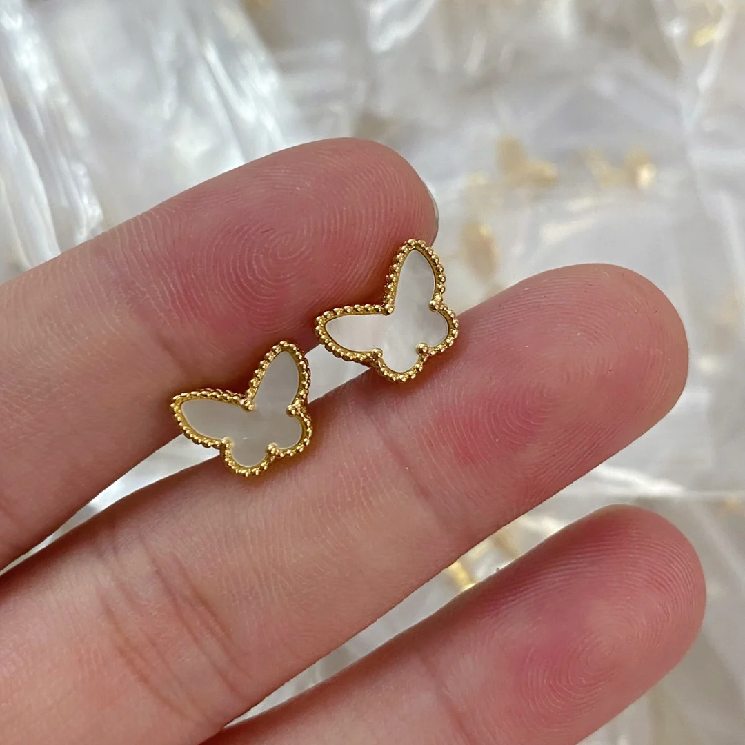 

Модные европейские женские горячие продажи брендовые ювелирные изделия золотые белые серьги фритилария в виде бабочки Роскошный подарок