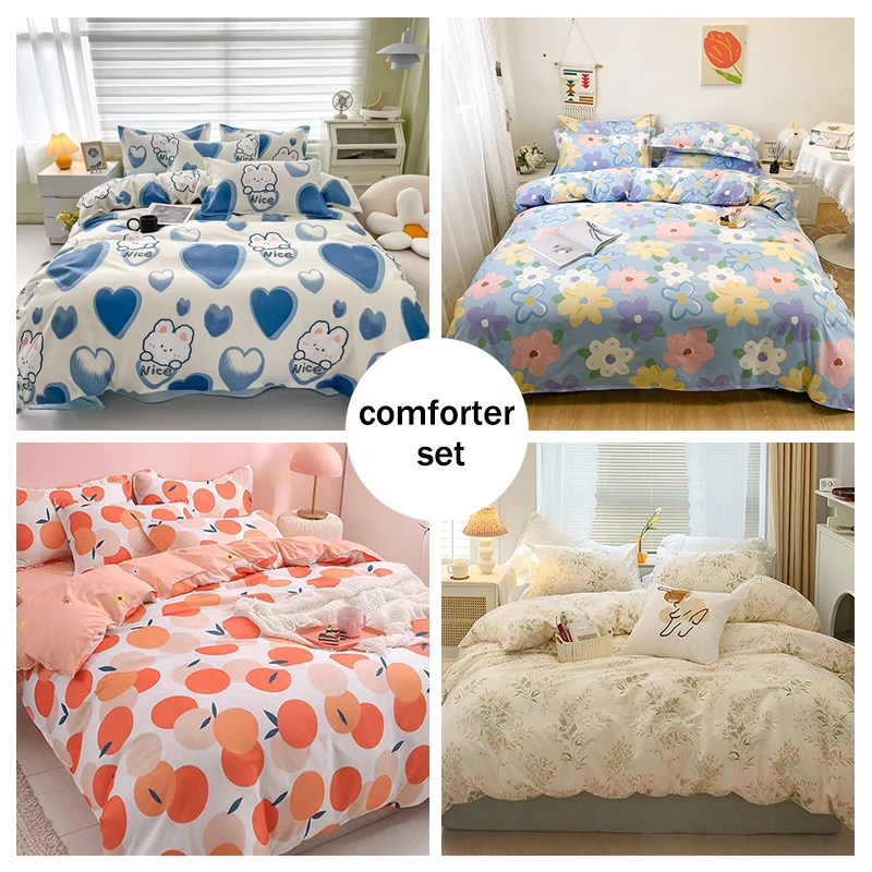 Cotton Bedding Set Bedding Set 3pcs Printing Skin-friendly Quilt Cover Pillowcase Single Double Bed