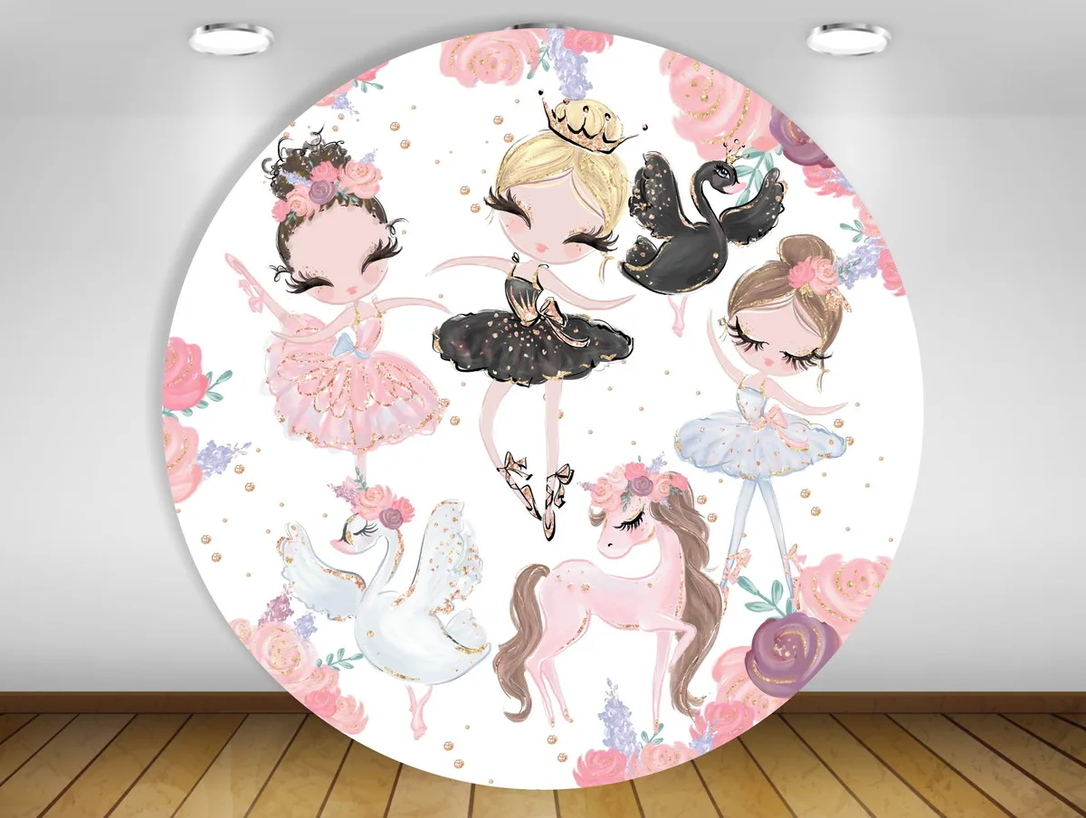 Baby Princess Birthday Round Background Swan Ballet Party Decor Photography Prop Sfondo Photocall Photo Studio