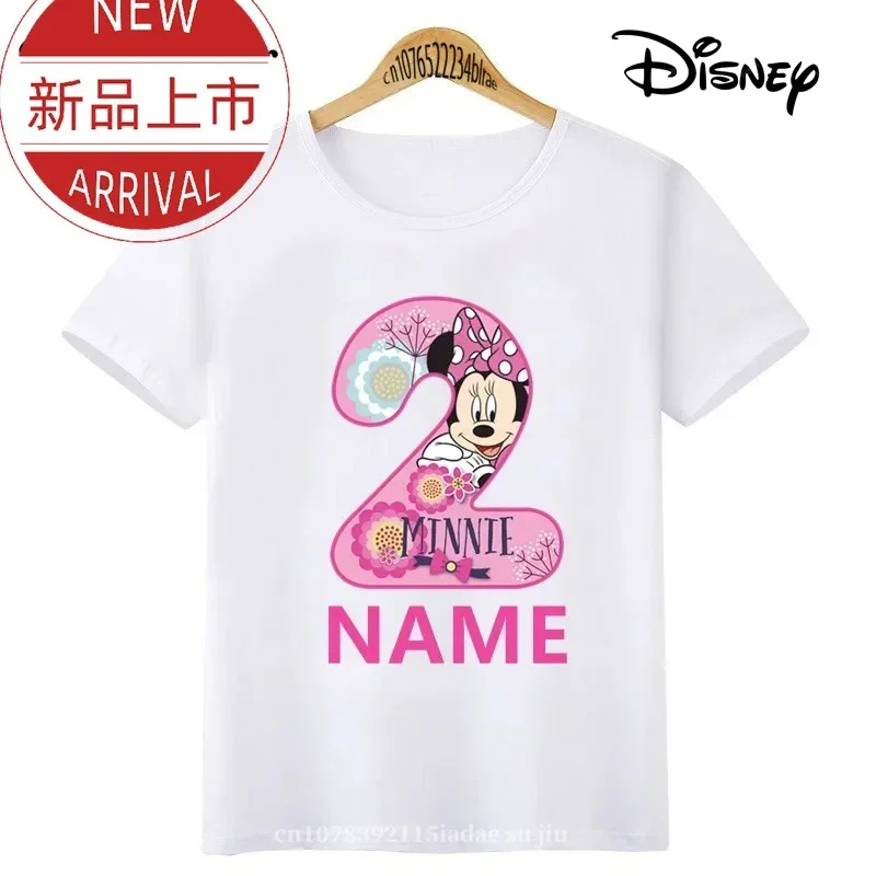 Minnie Mouse Number Bow Graphic T Shirt Kids Clothes 1 2 3 4 5 6 7 8 9 Years Birthday Baby Girls Party T-Shirts Boys Tops 2