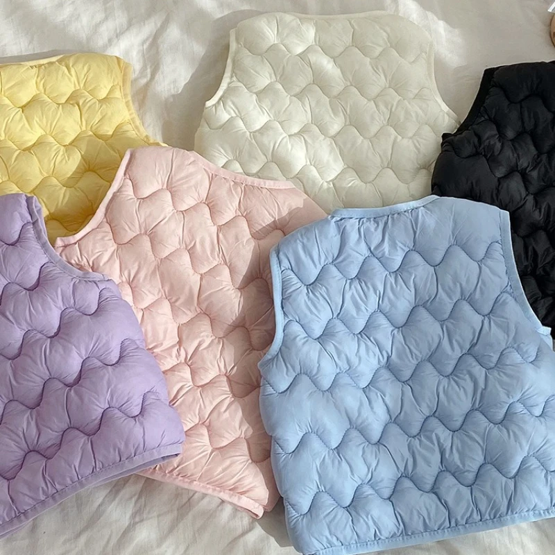 어린이용 다운 충전 면 조끼 겨울용 두꺼운 조끼 소년 소녀용 청소년 면 조끼 8세 이상 적합