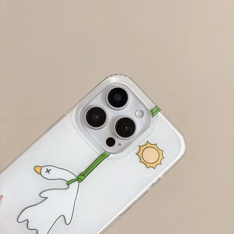Elegant Roast Duck Double Acrylic Phone Case with Pendant - White