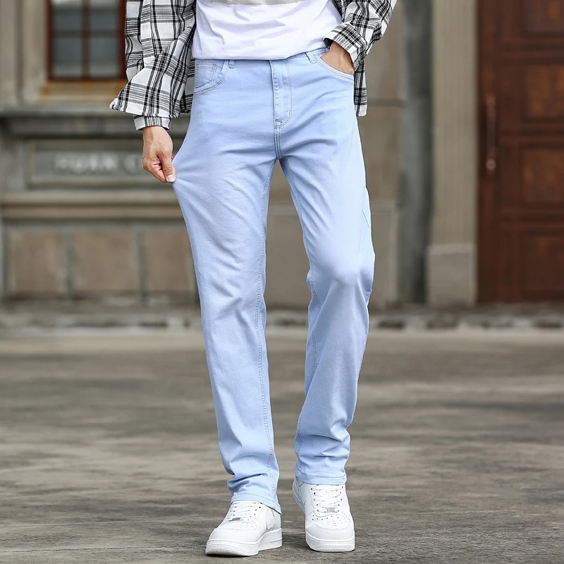 2023 Spring New Men's Sky Blue Slim Stretch Classic Fashion Casual Denim Pants Male Brand Trousers - AliExpress