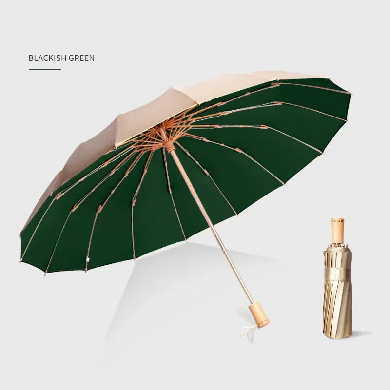 Windproof Folding Umbrella for Men and Women UV Shade Gold Glue Sun Protection Sunny and Rainy 16 Bone