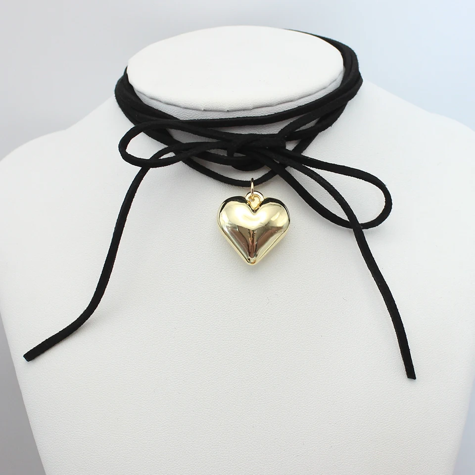 Collana girocollo con ciondolo a cuore grande in velluto nero gotico per donna Elegante tessuto annodato con fiocco a catena regolabile Gioielli di Capodanno  36