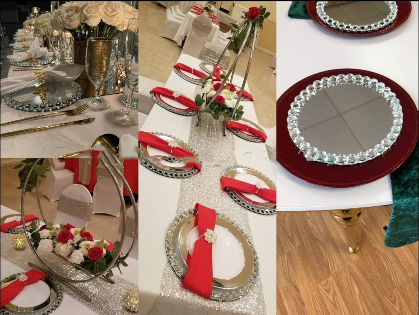 13&Prime; Mirror acrylic Charger Plates with Crystal Rim senyu2862