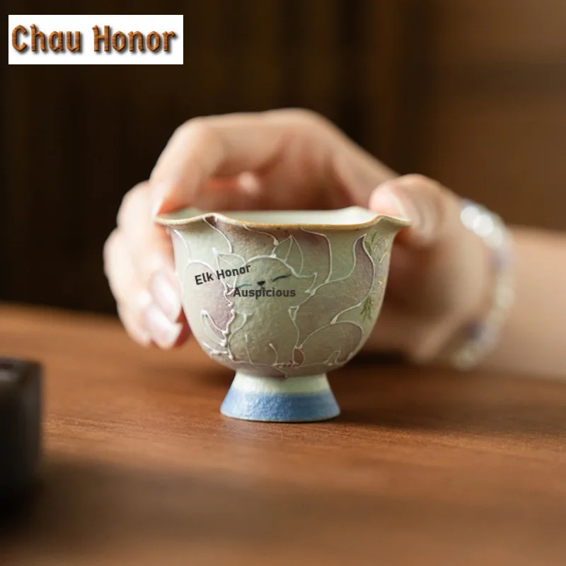 Pure Hand-painted Nine-tailed Fairy Fox Tea Set Complete Set Ancient Tea Ceremony Set Teapot And Tea Cup Set Tea Tray Teaware