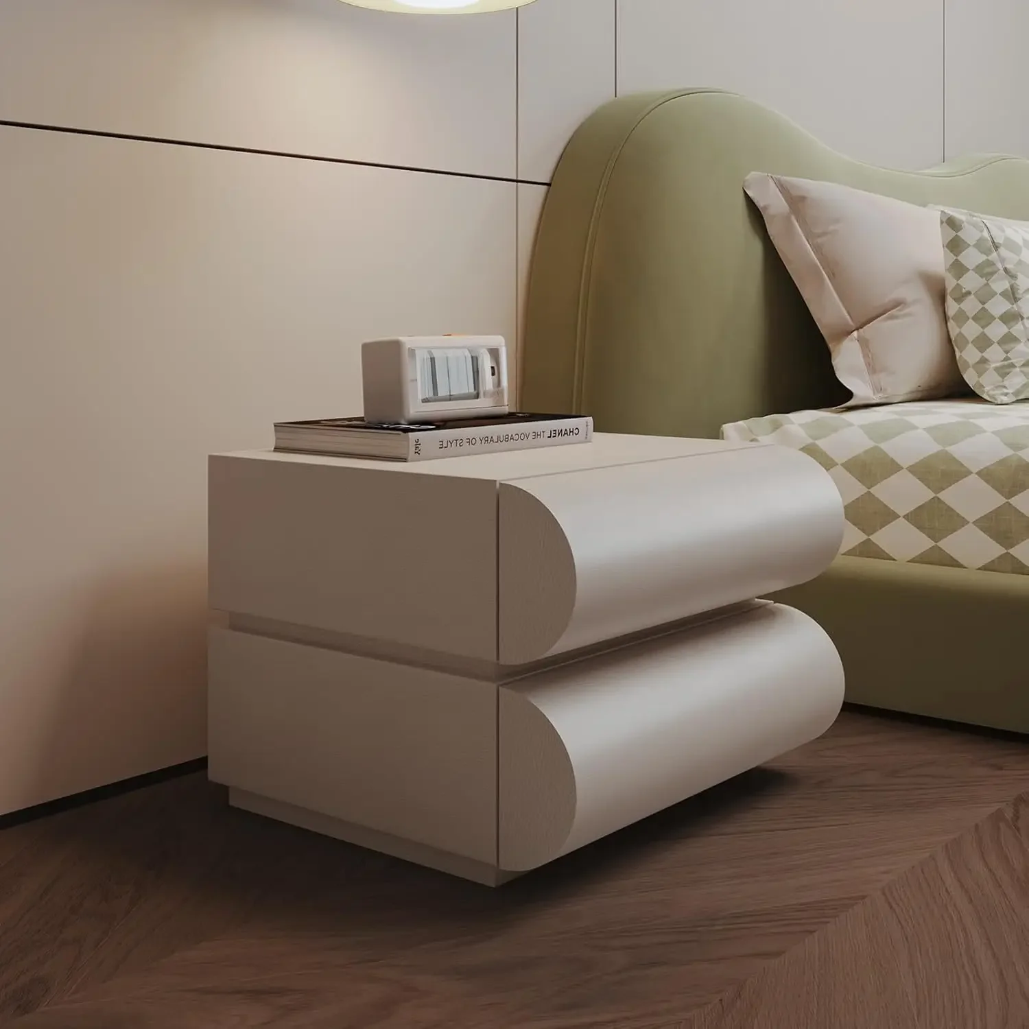 Nightstand with 2 Drawer, Bedside Table with Microfibre Leather, Fashion Night Stand for Bedroom, No Assembly Required-White 4