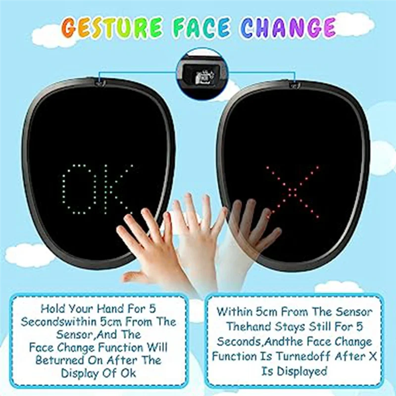 Maschera LED Con Rilevamento Gesti Per Bambini E Adolescenti – 50 Immagini, Ricaricabile USB, Per Halloween E Cosplay - 4
