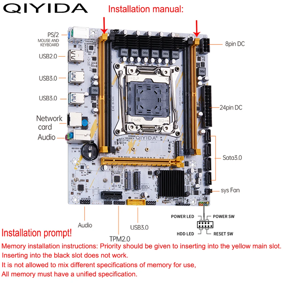 QIYIDA X99 Motherboard LGA 2011-3 Set Kit Xeon E5 2680 V4 CPU
