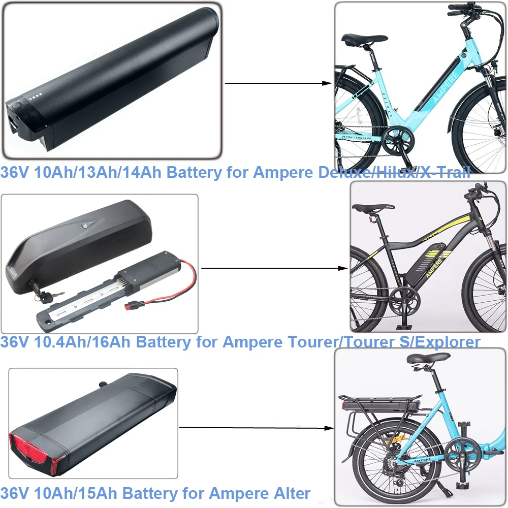 

Ebike Lithium-ion Battery 36V 10Ah 10.4Ah 13Ah 14Ah 15Ah 16Ah Ampere Deluxe Hilux X-Trail Tourer S Explorer Alter E-Bike Battery