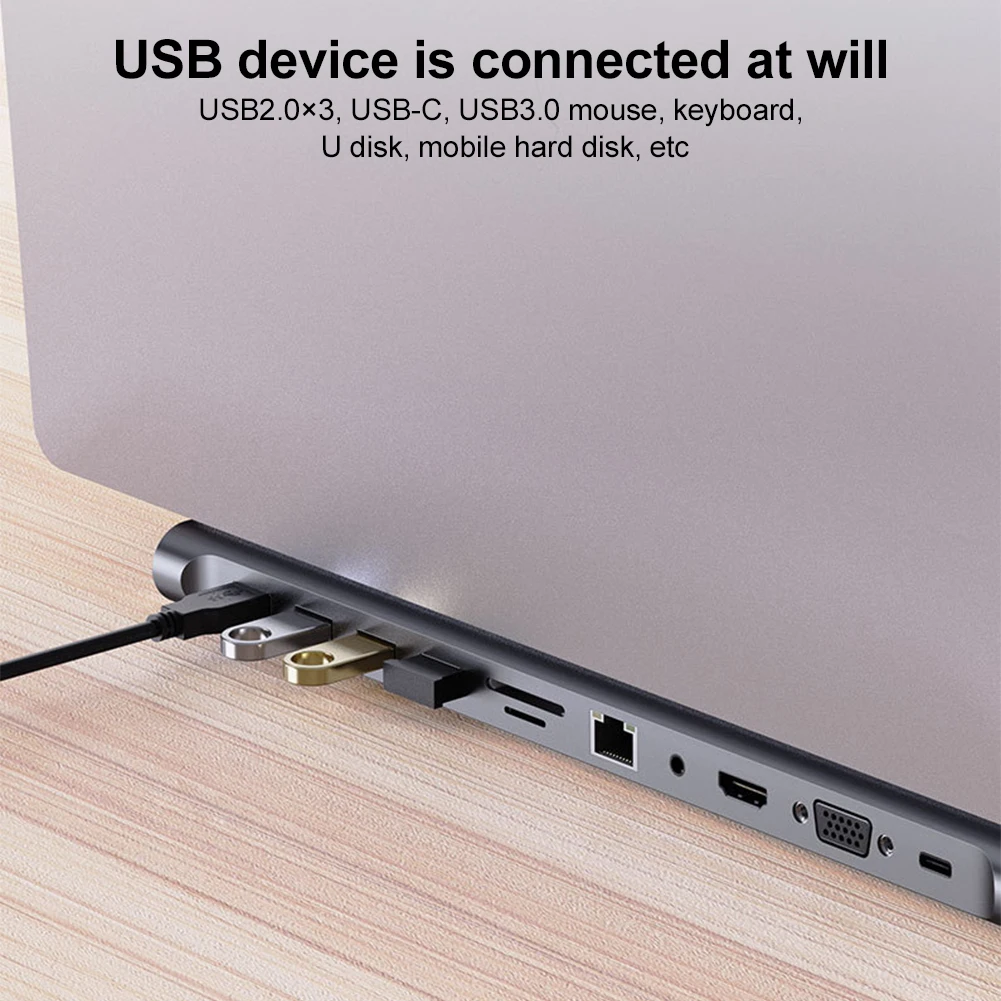 11 in 1 USB C Hub Triple Display with 4K HDMI-Compatible VGA Ethernet Type C Hub for MacBook Pro/Air Dell HP Surface Lenovo ASUS