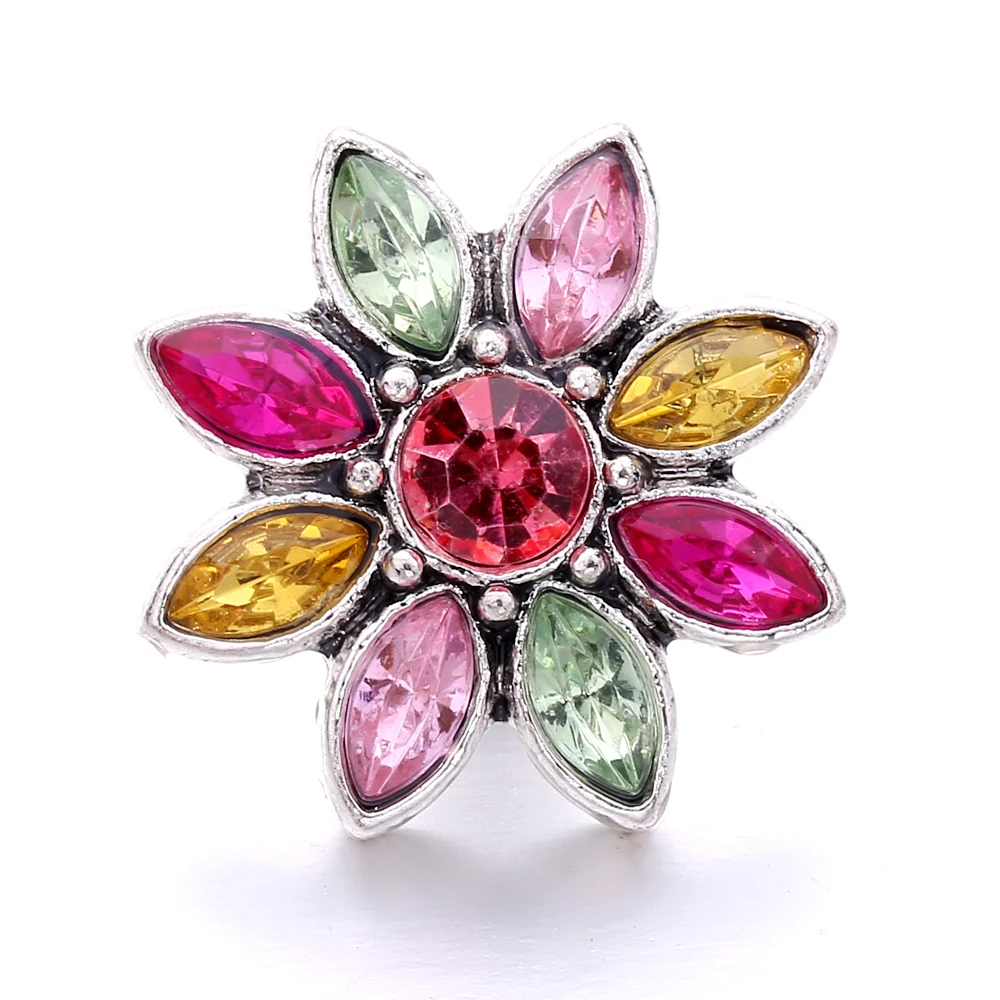 15pcs 18mm Snap Buttons Jewelry Rhinestone Flower Snap Button Jewelry Fit 18mm Snap Bracelet Necklace Jewelry