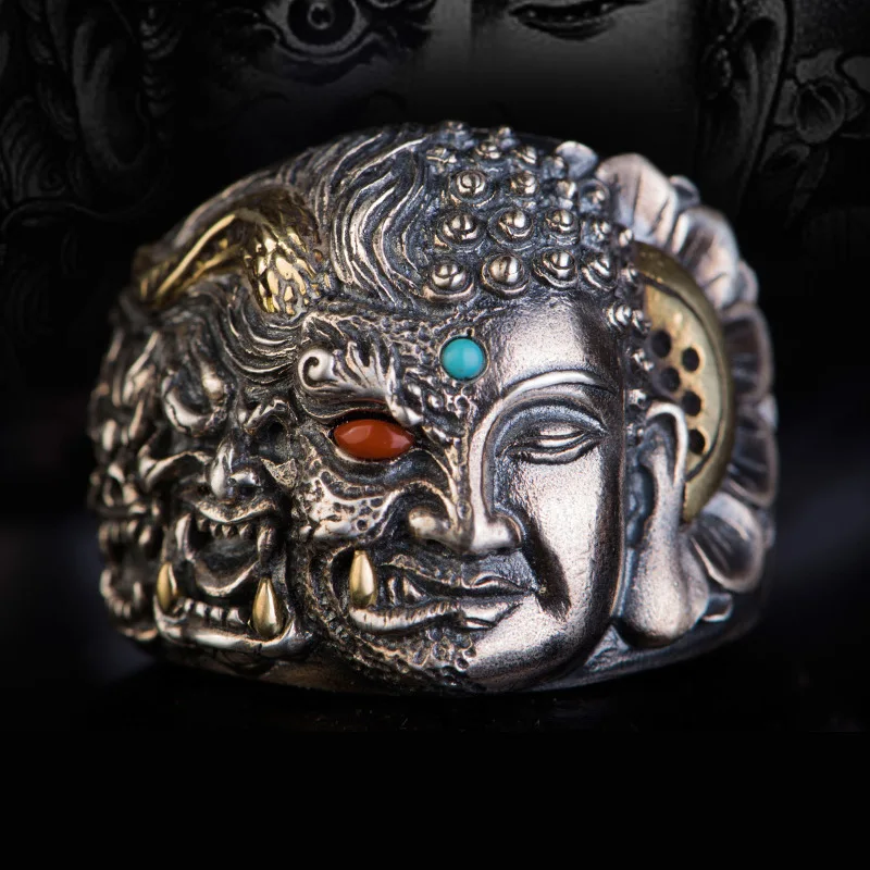 

Buddha Devil Ring Men's Retro Domineering Half Personality Fashion Punk Ring EDC Tools