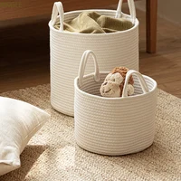 Solid White Home Organization And Storage Baby Children Toy Storage Baskets Cotton Rope Woven Laundry Basket Sundries Organizer 1