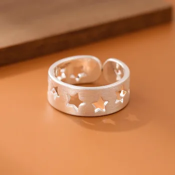 Creative Fashion Temperament 925 Sterling Silver Jewelry Hollow Five Pointed Star Personality Opening Rings R195