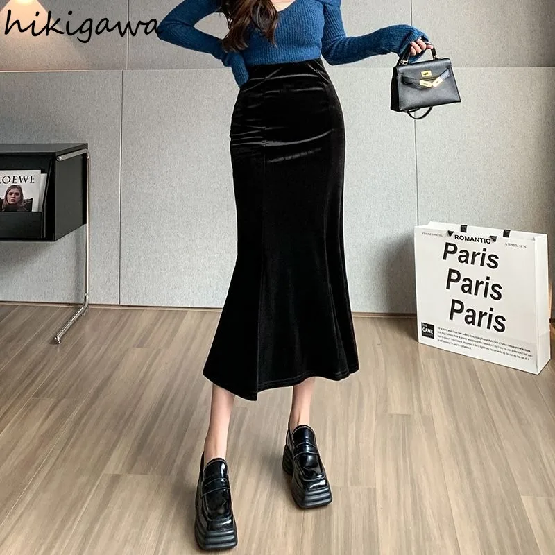 High Waist Velvet Skirt Women Clothing Temperament Tunic Jupe