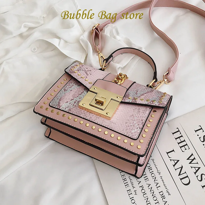 Elegant Sequins Ladies Handbag Small 2023 New Rivet Women's Shoulder Bag High-quality PU Leather Messenger Bags for Female Totes