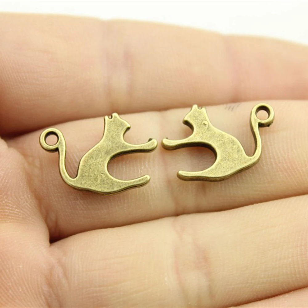 WYSIWYG 20pcs 19x14mm 펜 던 트 고양이 고양이 매력 펜 던 트 쥬얼리 만들기 2 색 고양이 펜 던 트