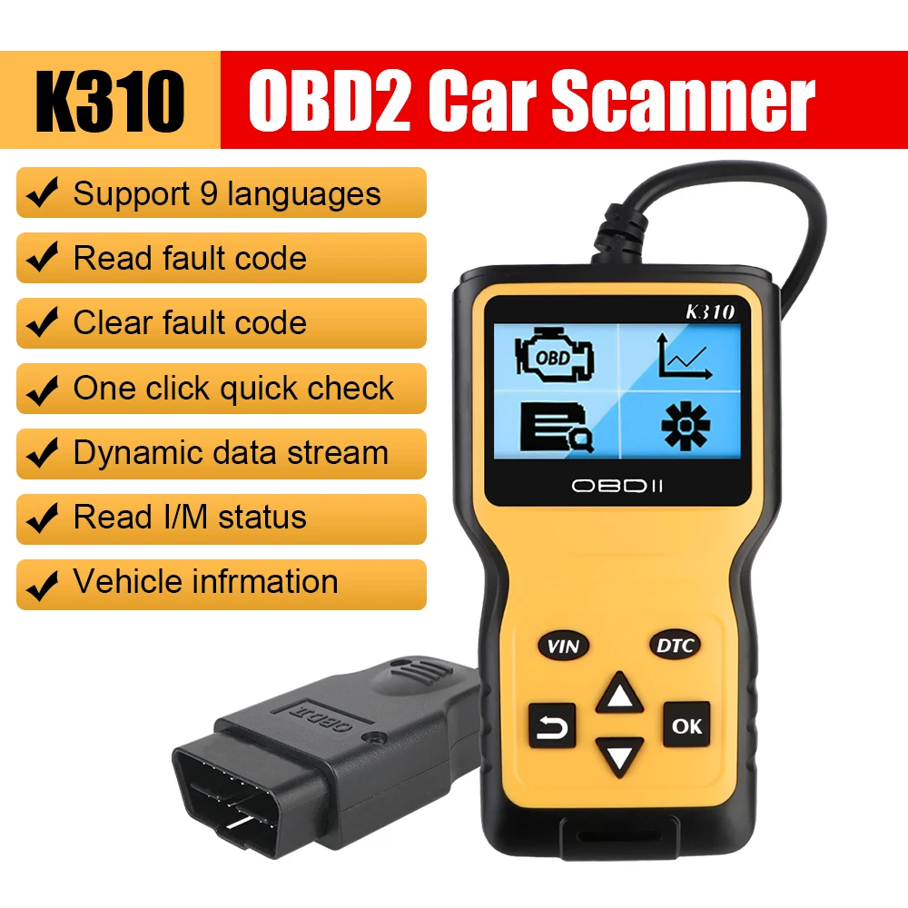 Outils de diagnostic de voiture à affichage numérique, lecteur de code OBD2, EAU universel, test de ville, accessoires automobiles, K310