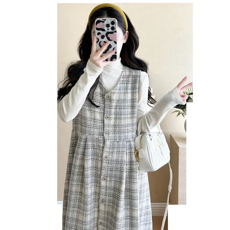 Maternity Outfit Autumn Collection Fashionable Loose Slimming High Neck Dress Two Piece Set for Pregnant Women Comfortable Wear