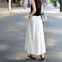 100KG Summer Long Skirt New Style Solid Color White Plus Size Women Fold A-Line Skirt 2509 - Image 5
